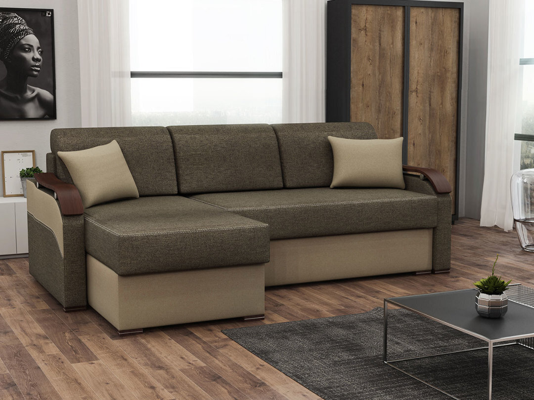 Kampinė sofa-lova Franco III, ruda/smėlio kaina ir informacija | Sofos | pigu.lt