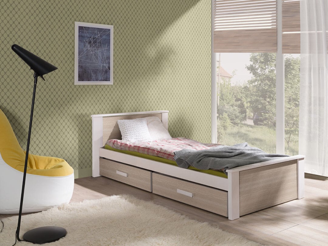 Vaikiška lova Aldo 80x180cm, balta/ ąžuolo spalvos kaina ir informacija | Vaikiškos lovos | pigu.lt