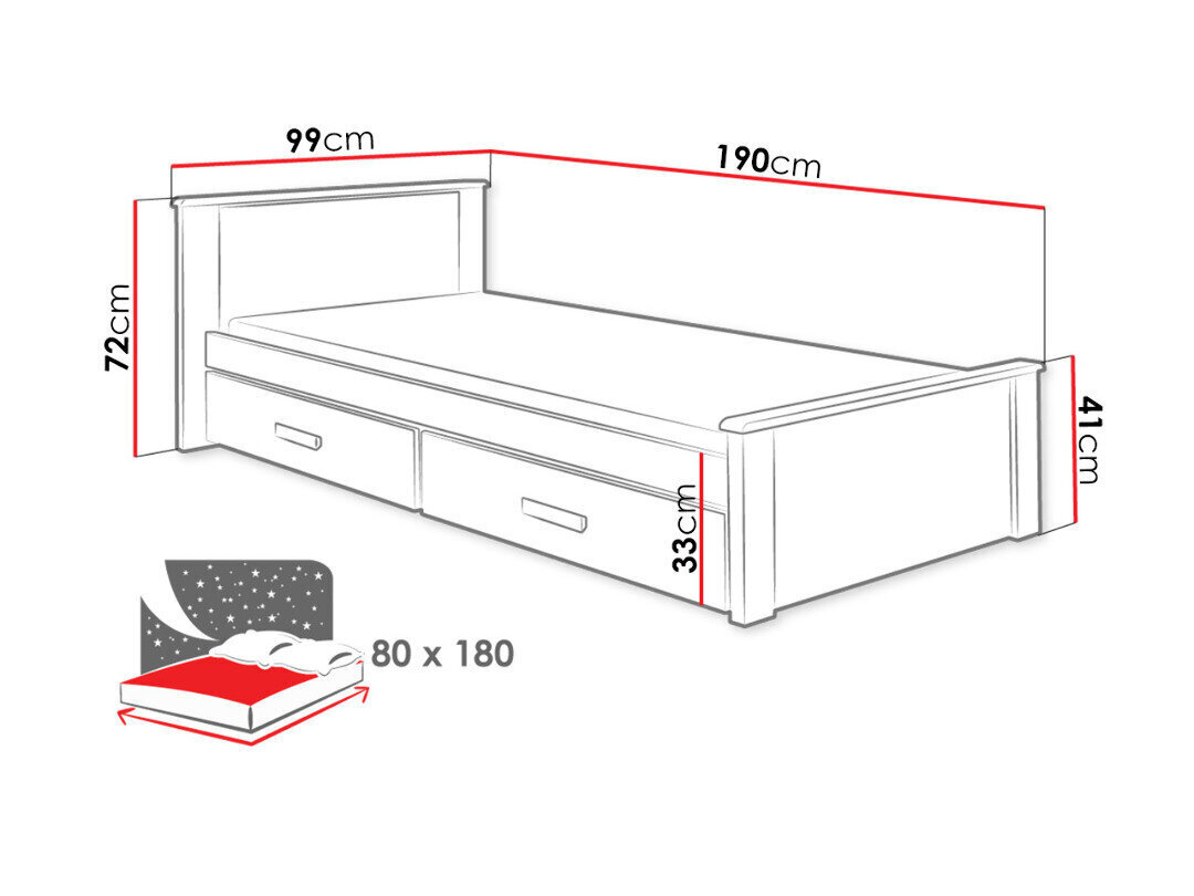 Vaikiška lova Aldo 80x180cm, balta/ ąžuolo spalvos kaina ir informacija | Vaikiškos lovos | pigu.lt