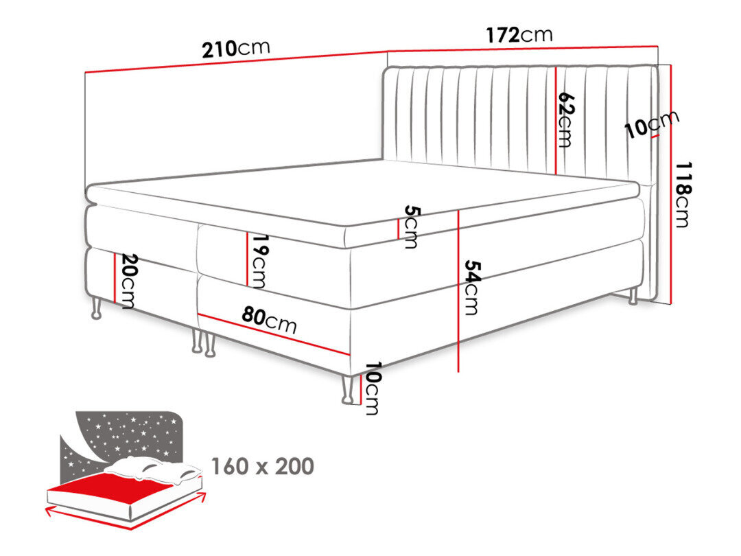 Kontinentinė lova Elegance Black Red White, balta kaina ir informacija | Lovos | pigu.lt