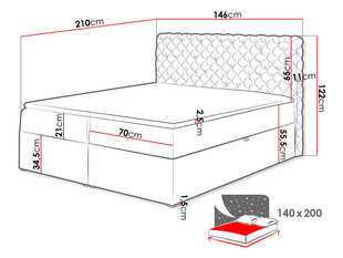 Континентальная кровать CHESTERFIELD 140x200 + наматрасник цена и информация | Кровати | pigu.lt