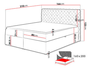 Kontinentinė lova su antčiužiniu Black Red White Chesterfield, pilka kaina ir informacija | Lovos | pigu.lt