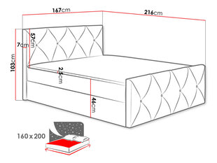 Kontinentinė lova Black Red White Crystal Lux, pilka kaina ir informacija | Lovos | pigu.lt