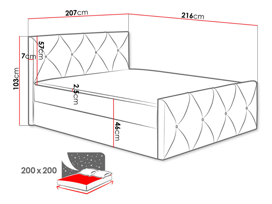 Kontinentinė lova Black Red White Crystal Lux, mėlyna kaina ir informacija | Lovos | pigu.lt