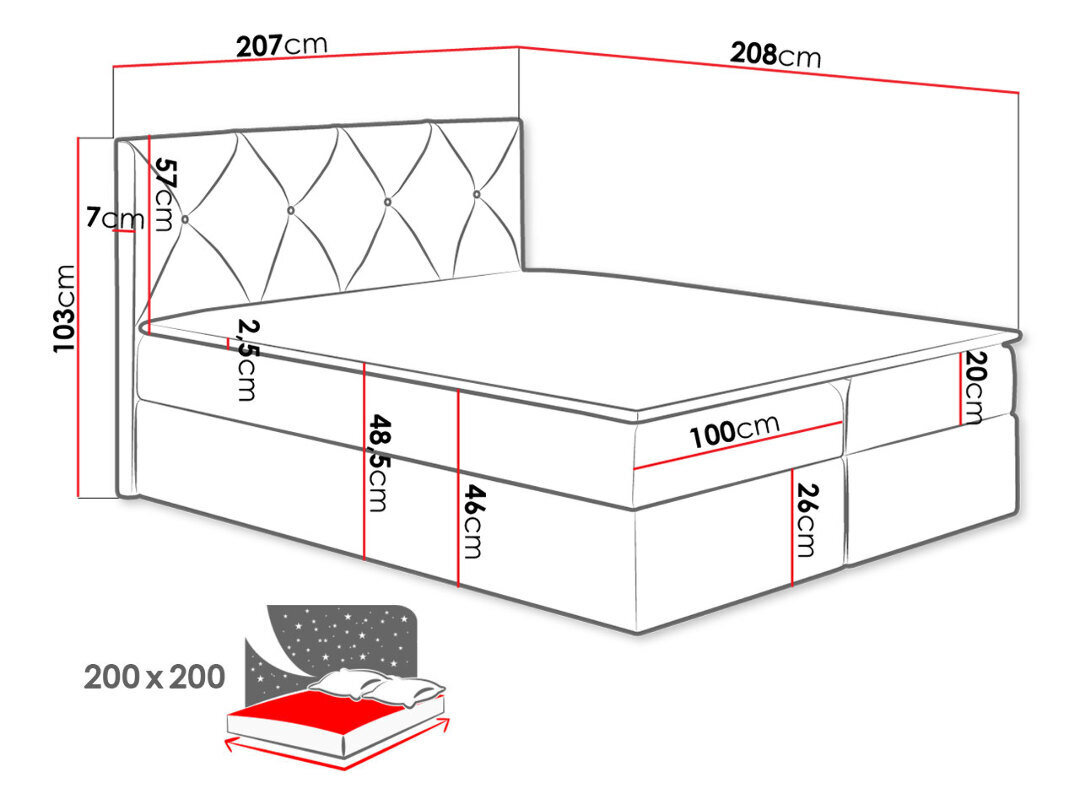 Kontinentinė lova Crystal Black Red White, smėlio spalvos kaina ir informacija | Lovos | pigu.lt