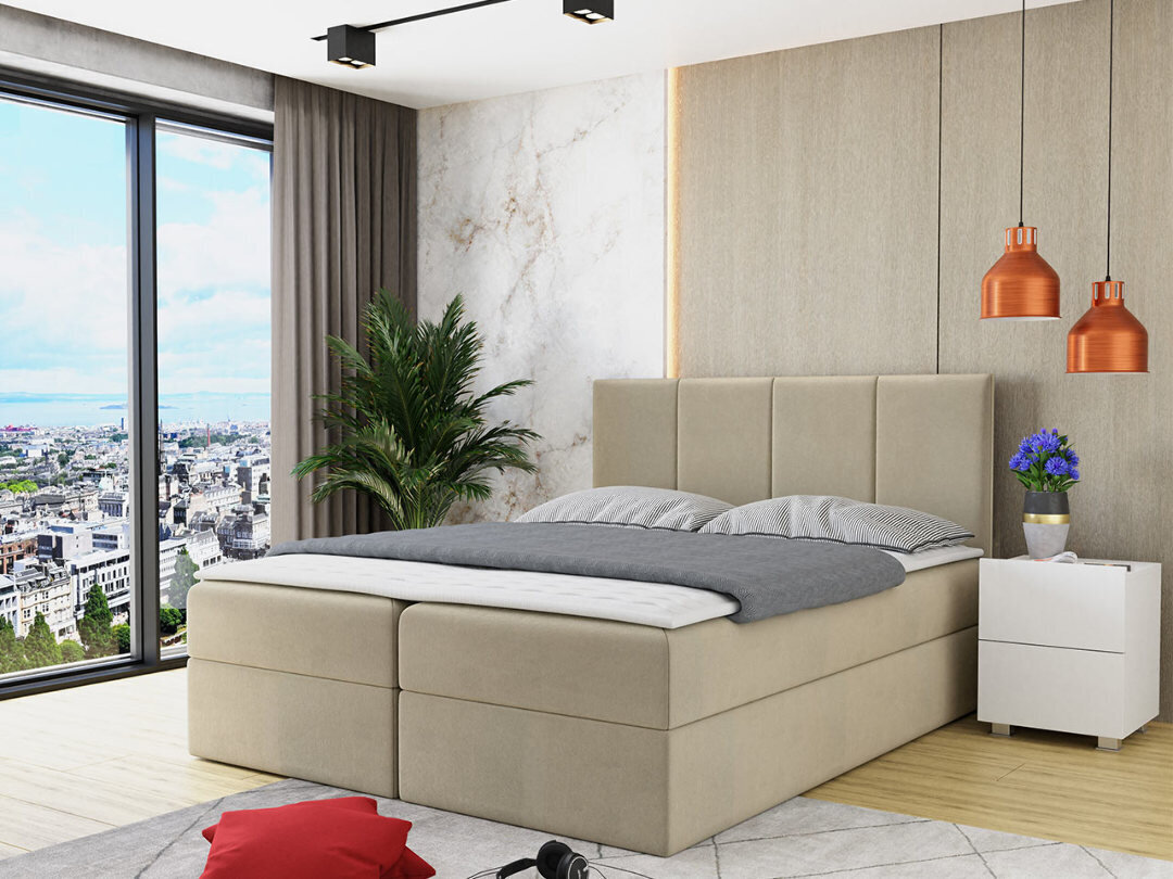 Kontinentinė lova Black Red White Rebos, smėlio spalvos kaina ir informacija | Lovos | pigu.lt