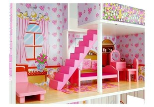 Medinis dviejų aukštų lėlių namelis Klaudia kaina ir informacija | Žaislai mergaitėms | pigu.lt