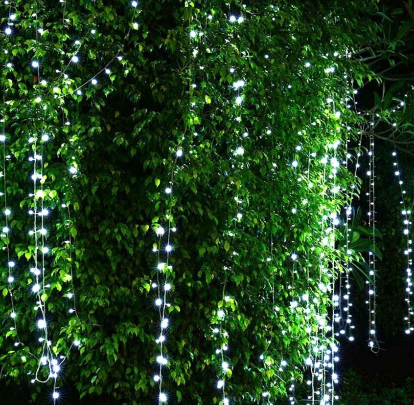 Girlianda-užuolaida, 600 LED 6x3 m, šalta balta цена и информация | Girliandos | pigu.lt