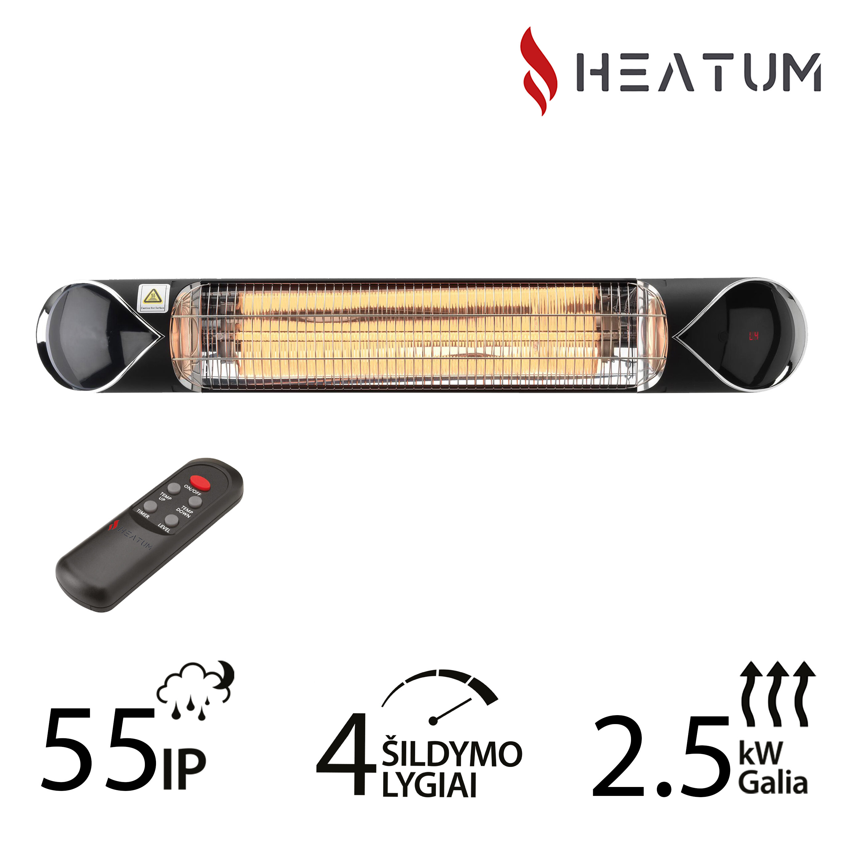 Infraraudonųjų spindulių šildytuvas Heatum H2500R Core black kaina | pigu.lt