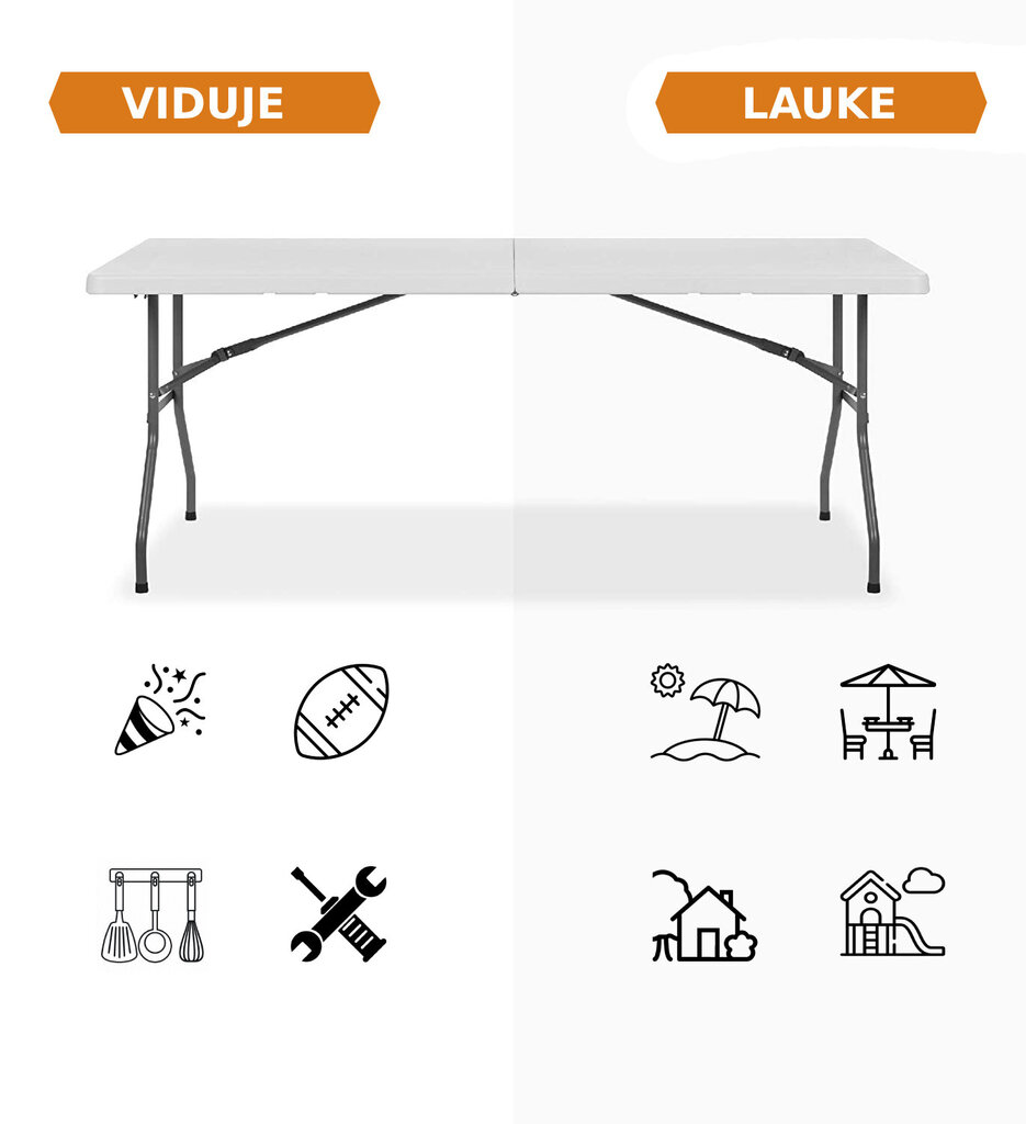 Sulankstomas stalas, 180x74 cm, baltas kaina ir informacija | Lauko stalai, staliukai | pigu.lt