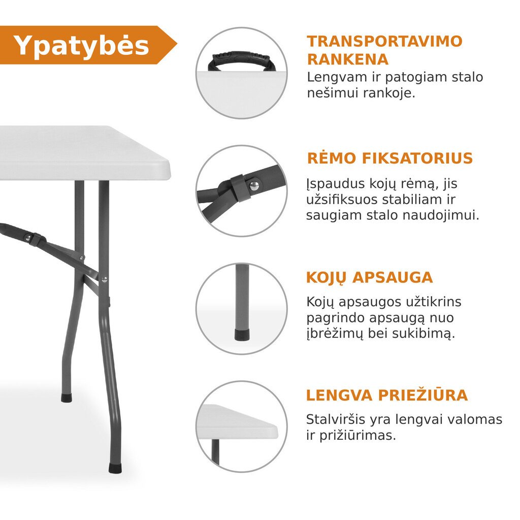 Sulankstomas stalas, 240x74 cm, baltas цена и информация | Lauko stalai, staliukai | pigu.lt