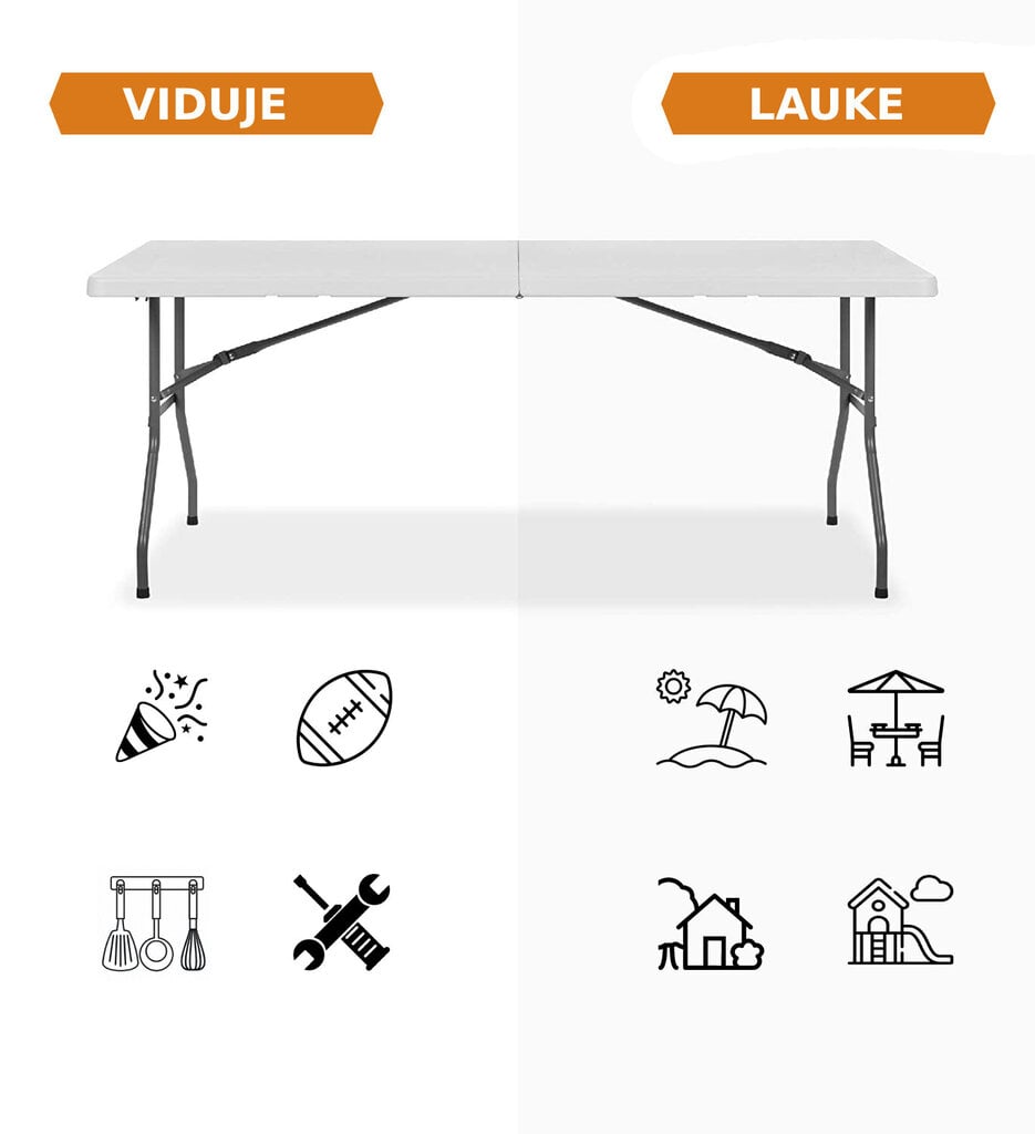 Sulankstomas stalas, 152x71 cm, baltas kaina ir informacija | Lauko stalai, staliukai | pigu.lt