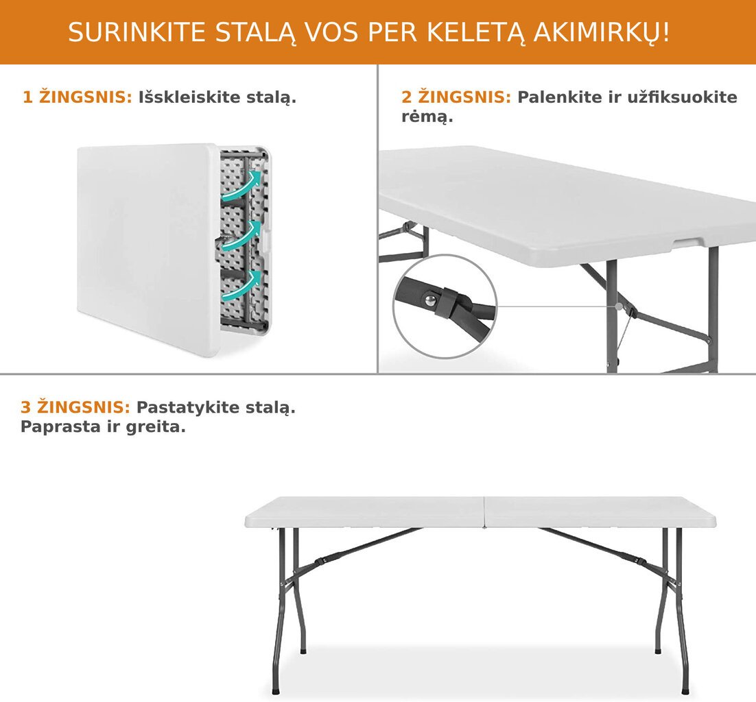 Sulankstomas stalas, 152x71 cm, baltas kaina ir informacija | Lauko stalai, staliukai | pigu.lt