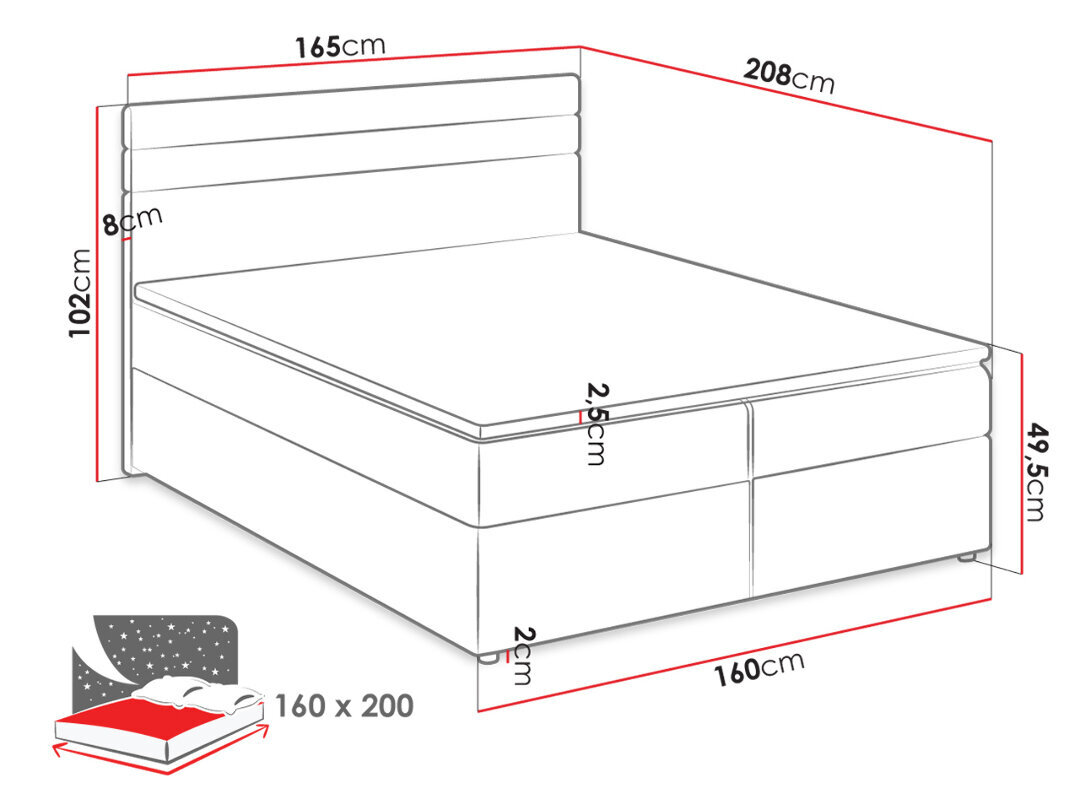 Kontinentinė lova Black Red White Modena, juoda/pilka kaina ir informacija | Lovos | pigu.lt