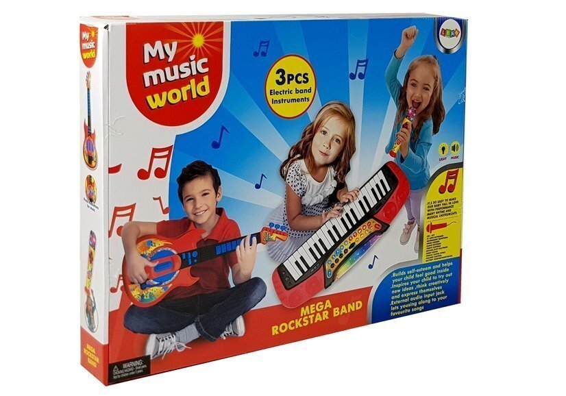 Muzikinis rinkinys 3in1: gitara, pianinas, mikrofonas kaina ir informacija | Lavinamieji žaislai | pigu.lt