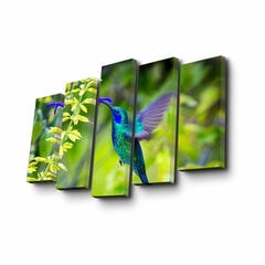 Penkių dalių reprodukcija Kolibris ir gėlės kaina ir informacija | Reprodukcijos, paveikslai | pigu.lt