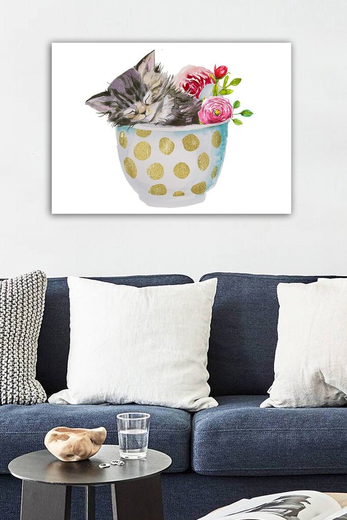 Reprodukcija Kačiukas puodelyje kaina ir informacija | Reprodukcijos, paveikslai | pigu.lt