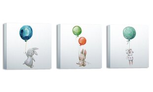 Репродукция из трех частей Зайчата с воздушными шарами цена и информация | Репродукции, картины | pigu.lt