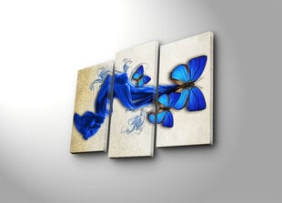 Trijų dalių reprodukcija Mėlyni drugeliai kaina ir informacija | Reprodukcijos, paveikslai | pigu.lt