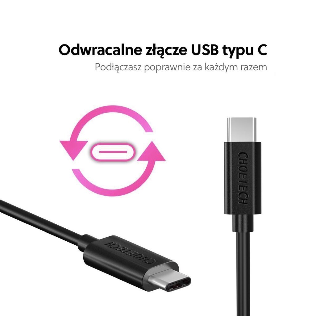 Kabelis Choetech USB Type C - USB Type C charging data cable 3A, 0,5 m, juodas kaina ir informacija | Kabeliai ir laidai | pigu.lt