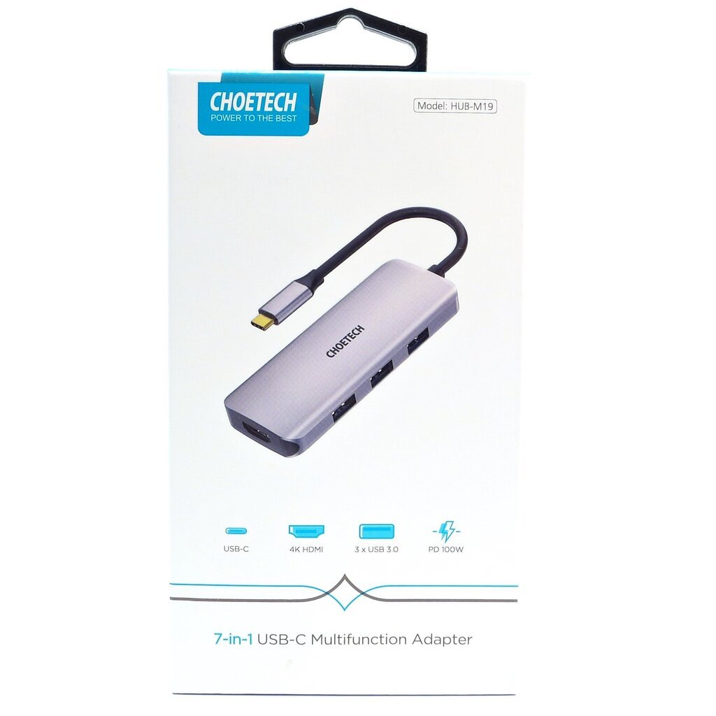 Adapteris Choetech HUB-M19 USB-C 7W1 4K PD 100W, pilkas kaina ir informacija | Adapteriai, USB šakotuvai | pigu.lt