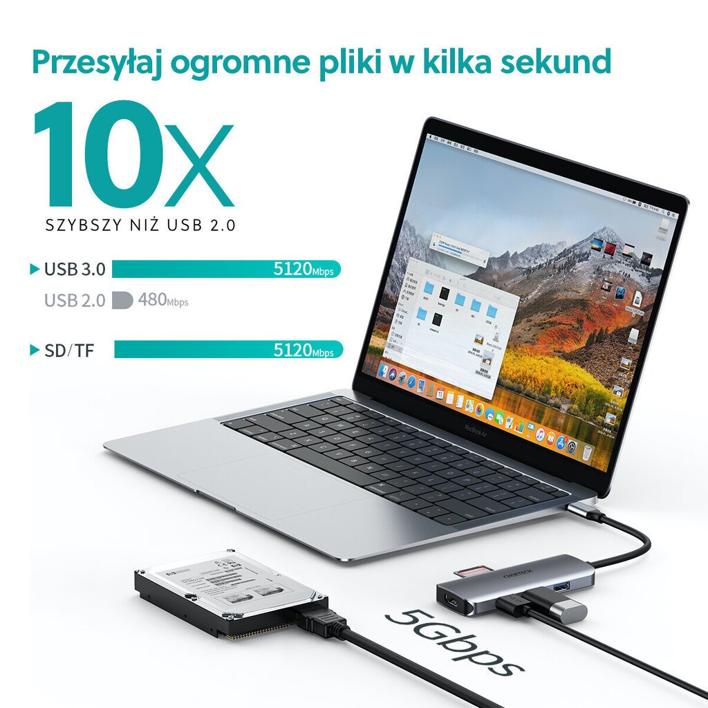 Adapteris Choetech HUB-M19 USB-C 7W1 4K PD 100W, pilkas kaina ir informacija | Adapteriai, USB šakotuvai | pigu.lt