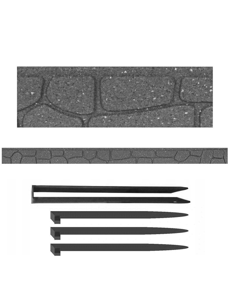 Sodo bordiūrai, palisada, akmens imitacija, guma, smeigės, pilka, 1,2 m kaina ir informacija | Tvoros ir jų priedai | pigu.lt