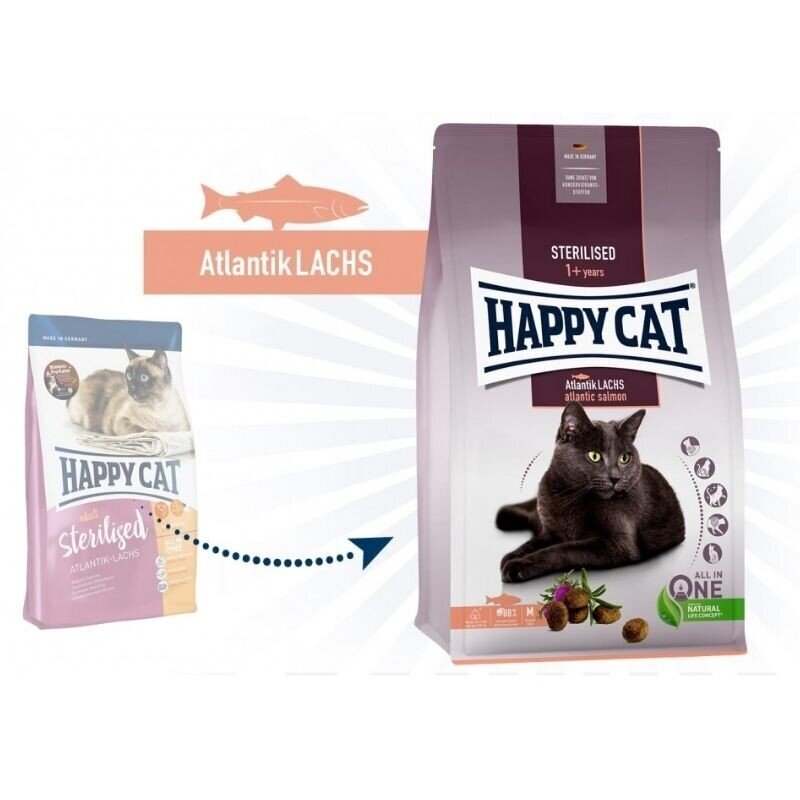 Happy Cat maistas sterilizuotoms katėms su lašiša Sterilised Atlantik Lachs, 4 kg цена и информация | Sausas maistas katėms | pigu.lt