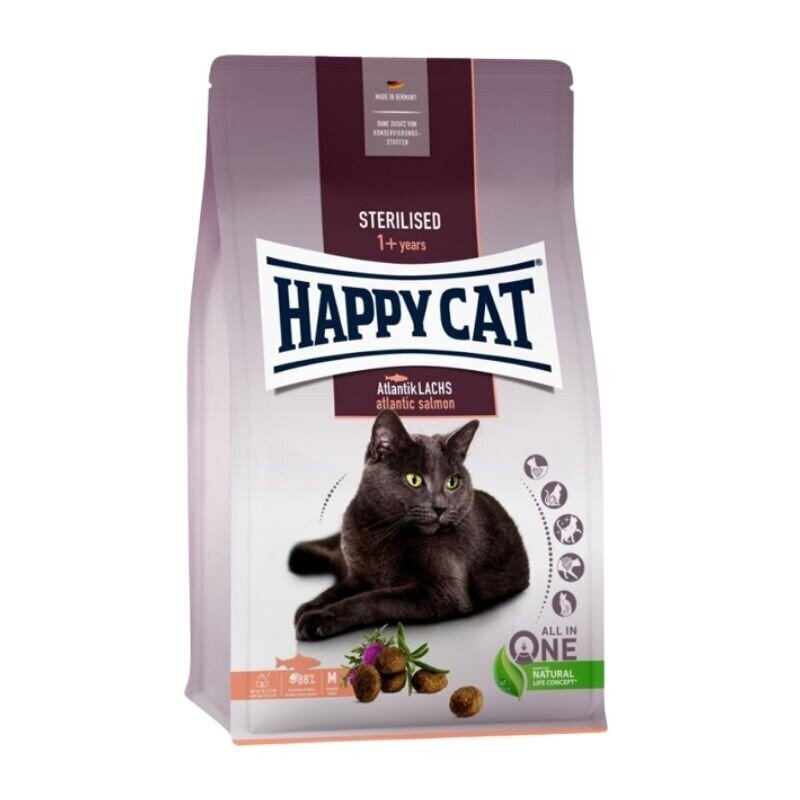 Happy Cat maistas sterilizuotoms katėms su lašiša Sterilised Atlantik Lachs, 4 kg цена и информация | Sausas maistas katėms | pigu.lt