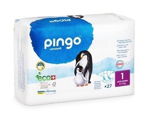 Экологические подгузники Pingo Ultrasoft Newborn с индикатором влажности, 1 размер (2-5 кг), 27 шт. цена и информация | Подгузники | pigu.lt