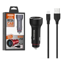 CAR CHARGER 5A BLACK + METER + CABLE IPHONE SOMOSTEL 30W 2XUSB DUAL SMS-A89 QUICK CHARGE QC 3.0 METAL - POWER DELIVERY цена и информация | Зарядные устройства для телефонов | pigu.lt