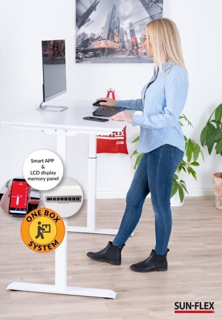 Reguliuojamo aukščio stalas SUN-FLEX® EASYDESK ELITE, baltos spalvos kaina ir informacija | Kompiuteriniai, rašomieji stalai | pigu.lt