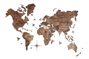 Medinis pasaulio žemėlapis, Walnut, 200x120cm цена и информация | Репродукции, картины | pigu.lt