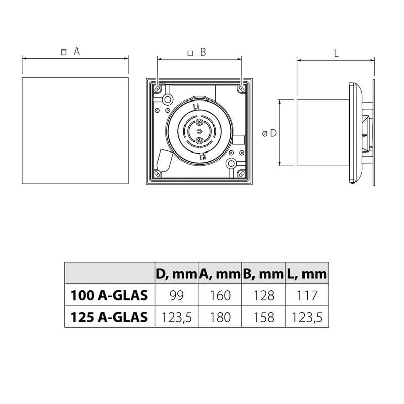 Ištraukimo Ventiliatorius Vlano A-GLAS BK su Juodo Stiklo Panele kaina ir informacija | Vonios ventiliatoriai | pigu.lt