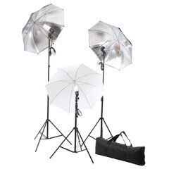 Studijos komplektas su šviestuvais, skėčiais, fonu, reflektoriumi kaina ir informacija | Fotografijos apšvietimo įranga | pigu.lt