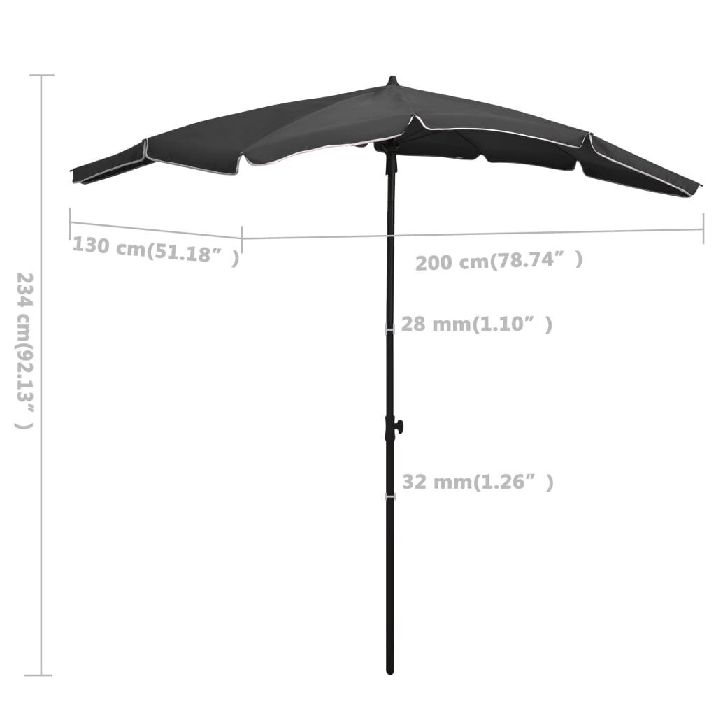 Sodo skėtis nuo saulės su stulpu, 200x130 cm, pilkas kaina ir informacija | Skėčiai, markizės, stovai | pigu.lt