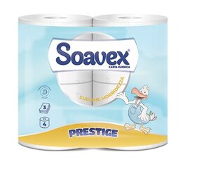 Туалетная бумага SOAVEX Prestige, 3-слойная, 4 рулона цена и информация | Туалетная бумага, бумажные полотенца | pigu.lt