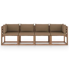 Keturvietė sodo sofa iš palečių su pagalvėlėmis, ruda цена и информация | Садовые стулья, кресла, пуфы | pigu.lt