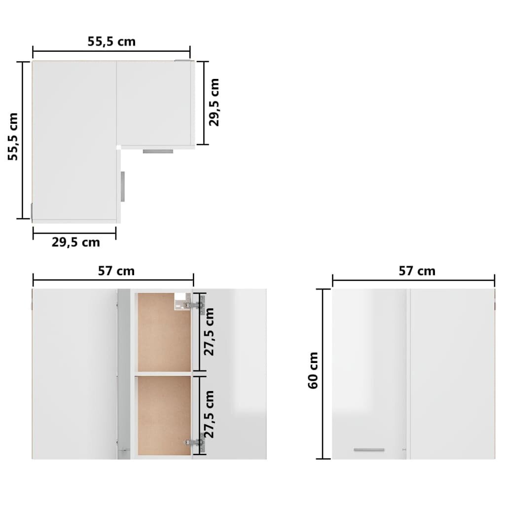 Pakabinama kampinė spintelė, 57x57x60 cm, balta kaina ir informacija | Virtuvinės spintelės | pigu.lt