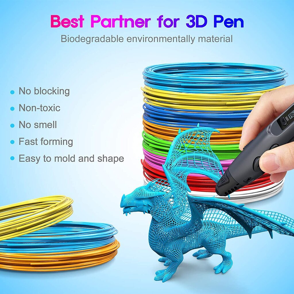 3D rašiklio plastikas, 155m PLA siūlų + apsaugos pirštams, filamentas цена и информация | Išmanioji technika ir priedai | pigu.lt