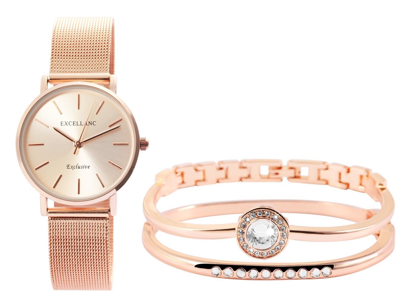 Aukso spalvos dovanų rinkinys moterims Excellanc laikrodis ir dvi apyrankės цена и информация | Papuošalų rinkiniai | pigu.lt