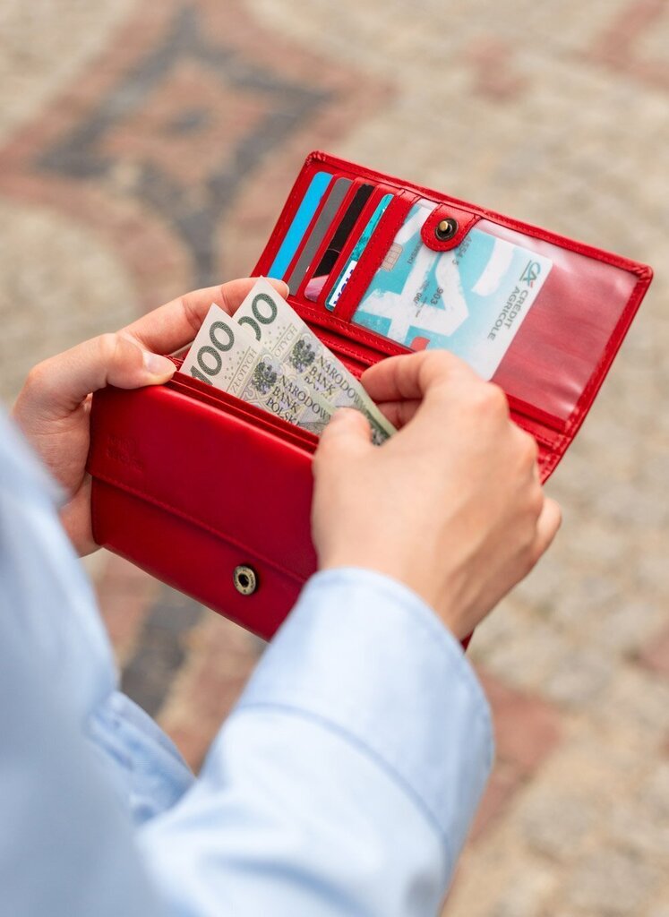 Odinė piniginė moterims Stevens Extended M raudona su RFID apsauga kaina ir informacija | Piniginės, kortelių dėklai moterims | pigu.lt