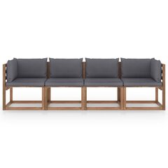 Keturvietė sodo sofa iš palečių su pagalvėlėmis, ruda цена и информация | Садовые стулья, кресла, пуфы | pigu.lt