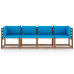 Keturvietė sodo sofa iš palečių su pagalvėlėmis, ruda цена и информация | Садовые стулья, кресла, пуфы | pigu.lt