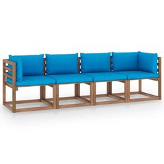 Keturvietė sodo sofa iš palečių su pagalvėlėmis, ruda цена и информация | Садовые стулья, кресла, пуфы | pigu.lt