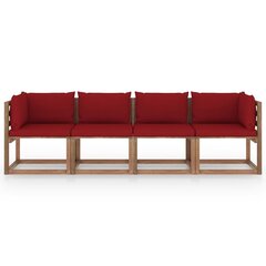 Keturvietė sodo sofa iš palečių su pagalvėlėmis, ruda цена и информация | Садовые стулья, кресла, пуфы | pigu.lt