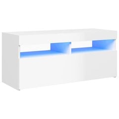 TV spintelė su LED apšvietimu, 90x35x40 cm, balta, blizgi цена и информация | Тумбы под телевизор | pigu.lt