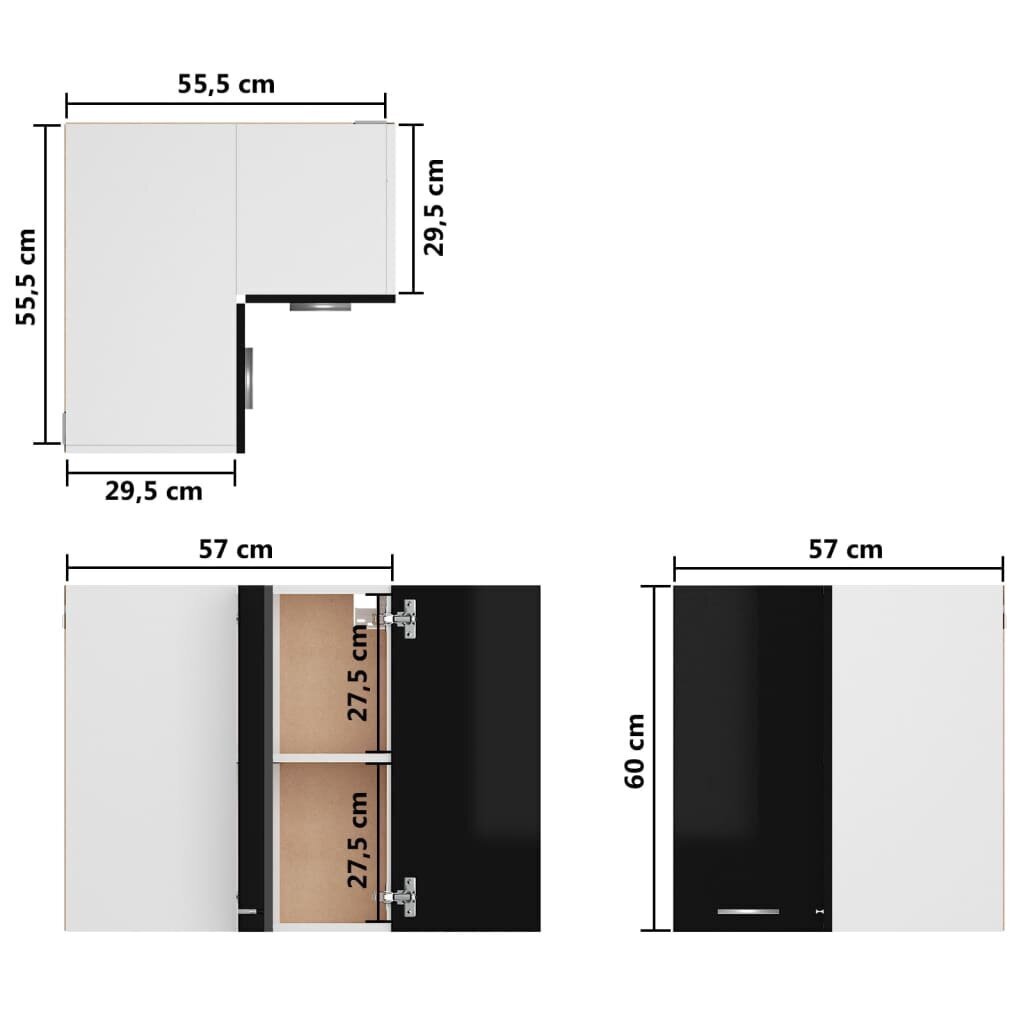 Pakabinama kampinė spintelė, 57x57x60 cm, juoda kaina ir informacija | Virtuvinės spintelės | pigu.lt
