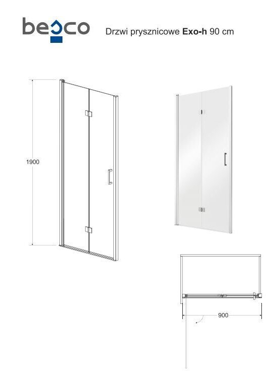 Dušo durys Besco Exo-H, 80,90,100 x 190 cm kaina ir informacija | Dušo durys ir sienelės | pigu.lt