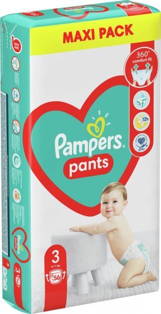 Sauskelnės-kelnaitės PAMPERS Pants Maxi Pack 3 dydis, 56 vnt. kaina ir informacija | Sauskelnės | pigu.lt